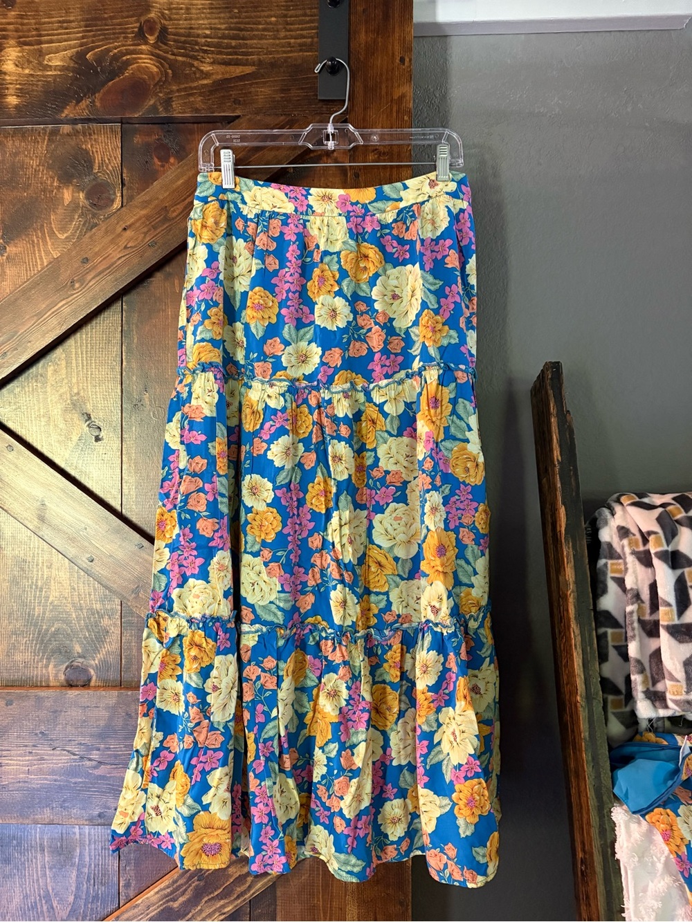 Pink Lily Blue Floral Tiered Maxi Skirt (matching top available)